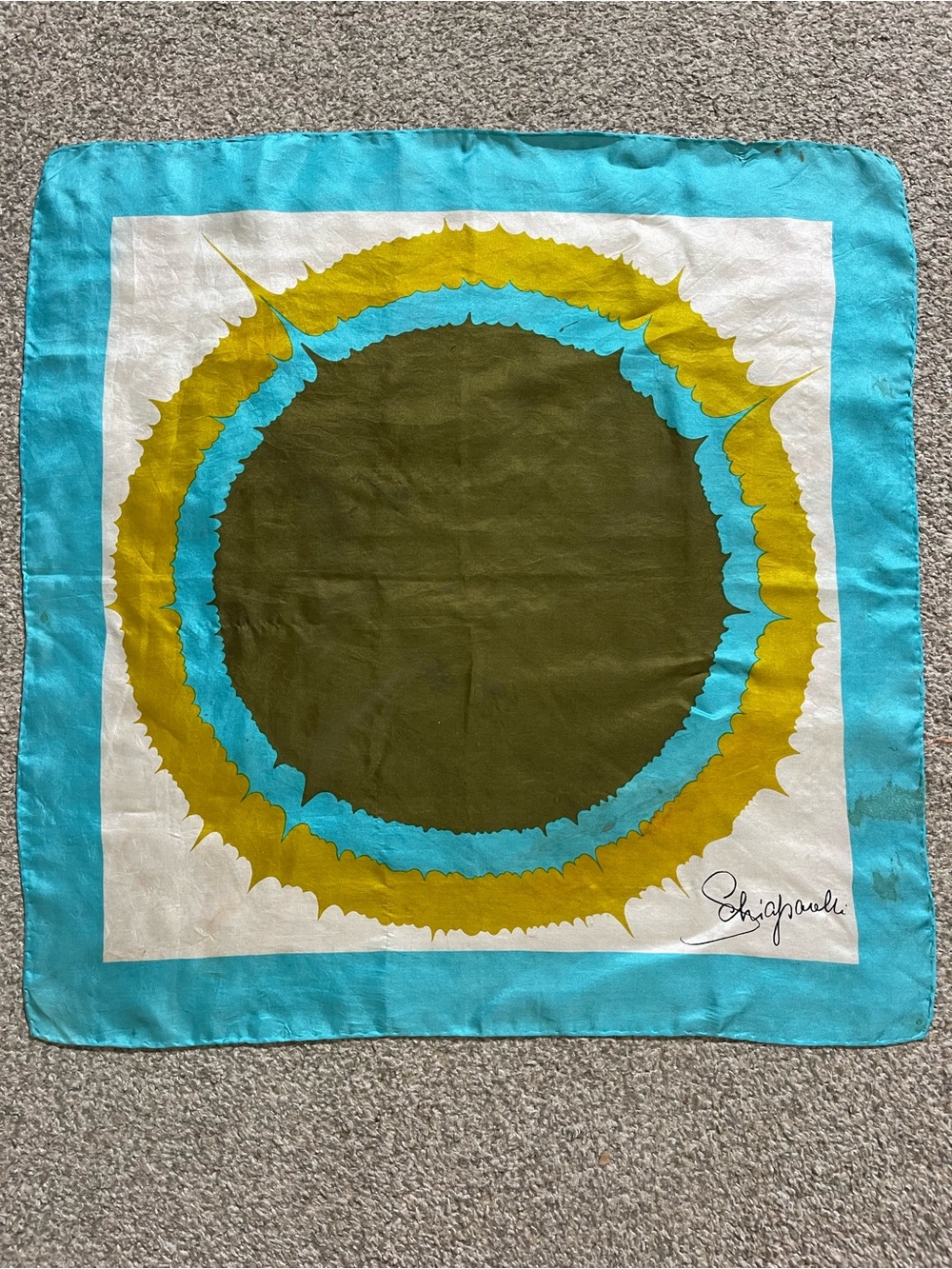 Signature Silk Square Scarf in Teal, Olive & Mustard